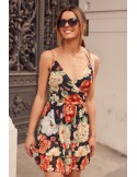 Elegant dress with colorful flowers, black PR3210 - Online store - Boutique